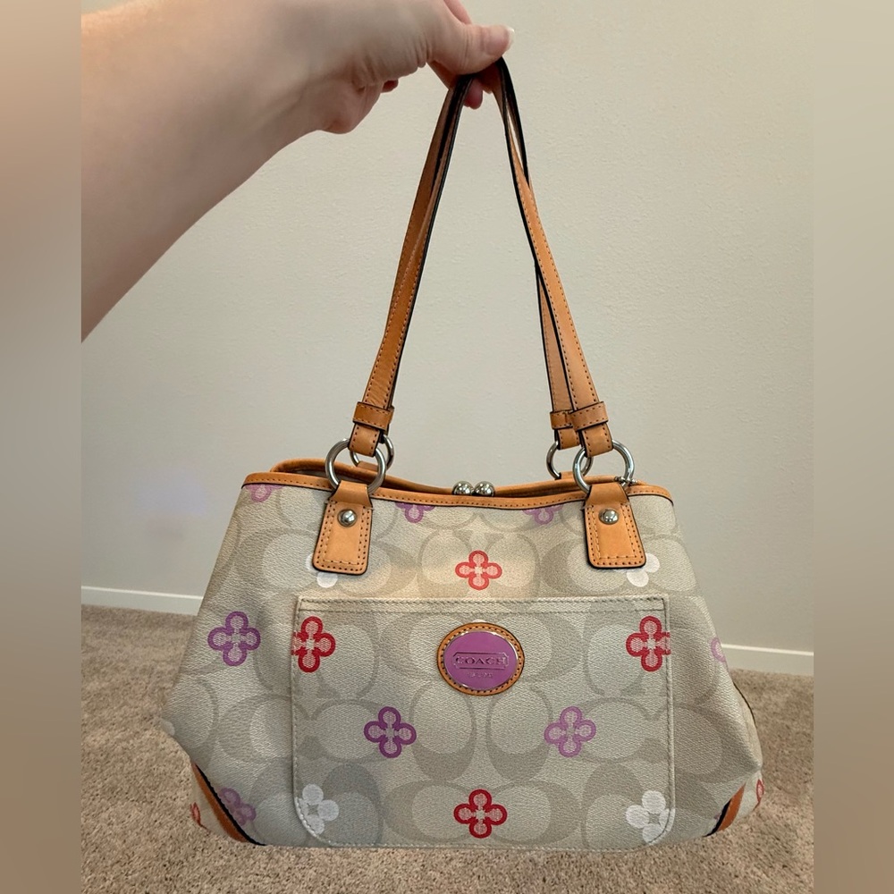 Coach Beige Shoulder Bag with Colorful Accents